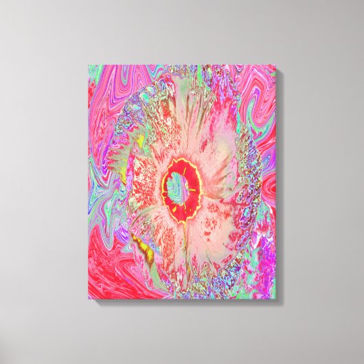 Psychedelic Retro Coral Rainbow Hibiscus Canvas Afdruk (Voorkant)