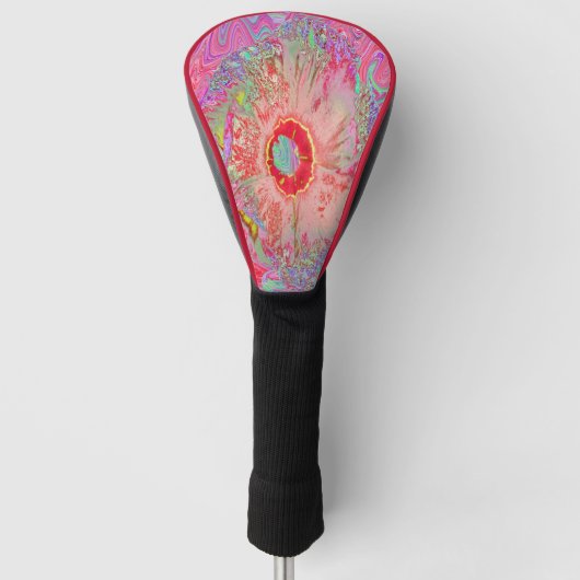 Psychedelic Retro Coral Rainbow Hibiscus Golfheadcover (Voorkant)