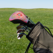 Psychedelic Retro Coral Rainbow Hibiscus Golfheadcover (Insitu)