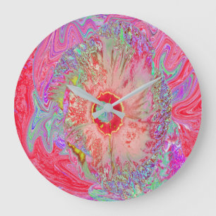 Psychedelic Retro Coral Rainbow Hibiscus Grote Klok