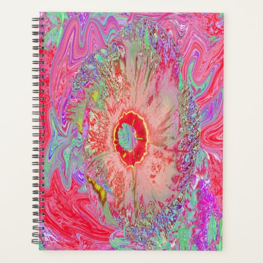 Psychedelic Retro Coral Rainbow Hibiscus Planner (Voorkant)