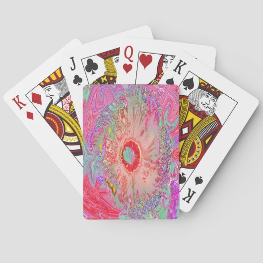 Psychedelic Retro Coral Rainbow Hibiscus Pokerkaarten (Achterkant)