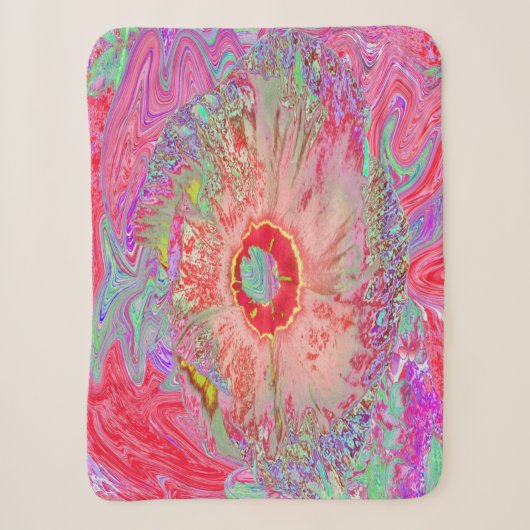 Psychedelic Retro Coral Rainbow Hibiscus Sherpa Deken (Voorkant)