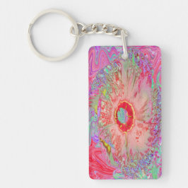 Psychedelic Retro Coral Rainbow Hibiscus Sleutelhanger
