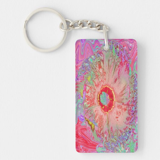 Psychedelic Retro Coral Rainbow Hibiscus Sleutelhanger (Voorkant)