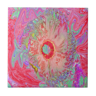 Psychedelic Retro Coral Rainbow Hibiscus Tegeltje