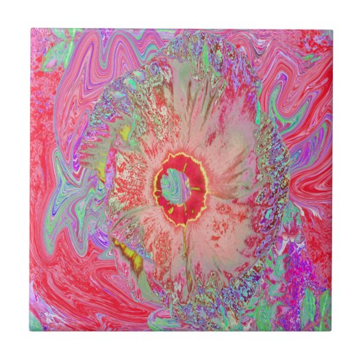 Psychedelic Retro Coral Rainbow Hibiscus Tegeltje (Voorkant)