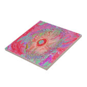 Psychedelic Retro Coral Rainbow Hibiscus Tegeltje (Zijkant)