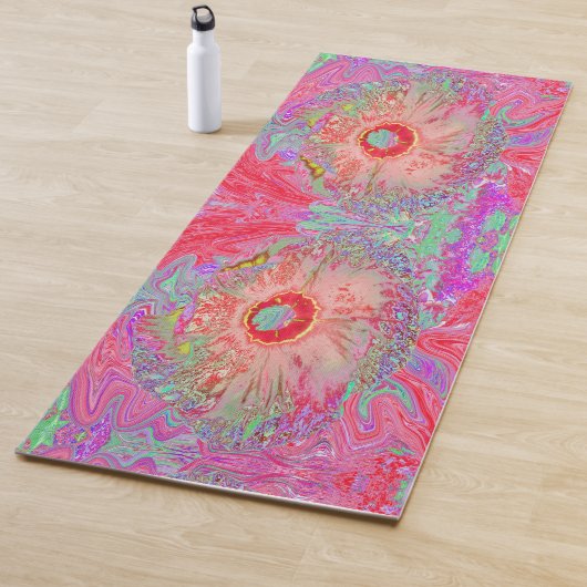 Psychedelic Retro Coral Rainbow Hibiscus Yogamat (In situ)