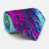 Psychedelic Retro Green en Blue Hibiscus Flower Stropdas (Opgerold)