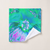 Psychedelic Retro Green en Hot Pink Hibiscus Bad Handdoek (Wasdoekje)