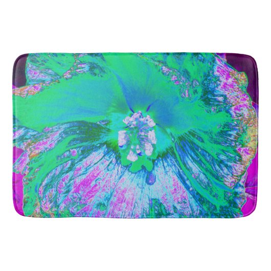 Psychedelic Retro Green en Hot Pink Hibiscus Badmat (Voorkant)