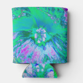 Psychedelic Retro Green en Hot Pink Hibiscus Blikjeskoeler (Achterkant)