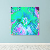 Psychedelic Retro Green en Hot Pink Hibiscus Canvas Afdruk (Insitu (Houten vloer))