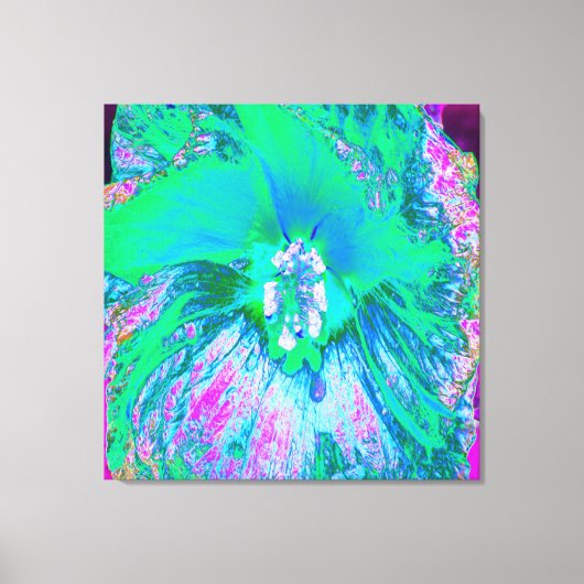 Psychedelic Retro Green en Hot Pink Hibiscus Canvas Afdruk (Voorkant)