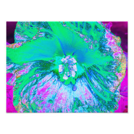 Psychedelic Retro Green en Hot Pink Hibiscus Foto Afdruk