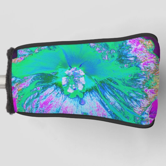 Psychedelic Retro Green en Hot Pink Hibiscus Golfheadcover (Voorkant)
