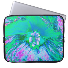 Psychedelic Retro Green en Hot Pink Hibiscus Laptop Sleeve
