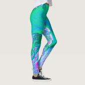 Psychedelic Retro Green en Hot Pink Hibiscus Leggings (Rechts)
