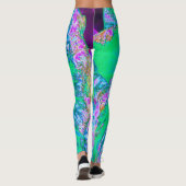 Psychedelic Retro Green en Hot Pink Hibiscus Leggings (Achterkant)
