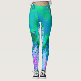 Psychedelic Retro Green en Hot Pink Hibiscus Leggings