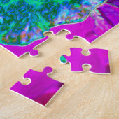 Psychedelic Retro Green en Hot Pink Hibiscus Legpuzzel (Zijkant)
