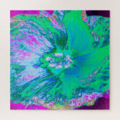 Psychedelic Retro Green en Hot Pink Hibiscus Legpuzzel (Horizontaal)