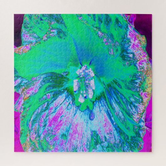 Psychedelic Retro Green en Hot Pink Hibiscus Legpuzzel (Verticaal)
