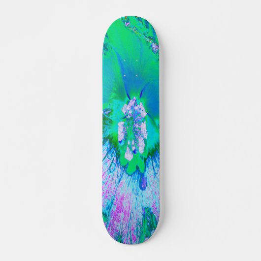 Psychedelic Retro Green en Hot Pink Hibiscus Persoonlijk Skateboard (Voorkant)