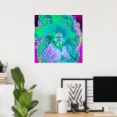 Psychedelic Retro Green en Hot Pink Hibiscus Poster (Thuiskantoor)