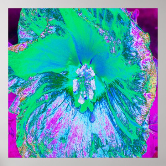 Psychedelic Retro Green en Hot Pink Hibiscus Poster (Voorkant)