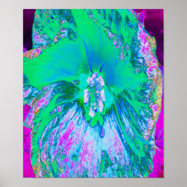 Psychedelic Retro Green en Hot Pink Hibiscus Poster