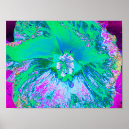 Psychedelic Retro Green en Hot Pink Hibiscus Poster