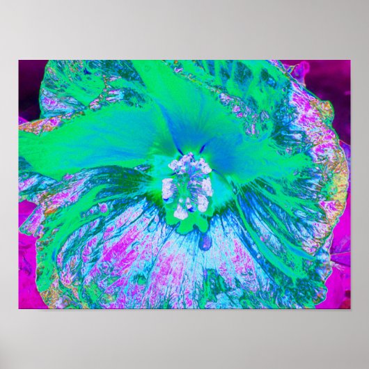 Psychedelic Retro Green en Hot Pink Hibiscus Poster (Voorkant)