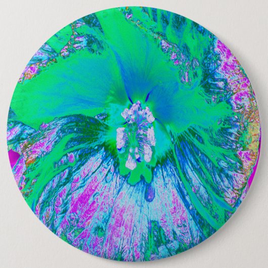 Psychedelic Retro Green en Hot Pink Hibiscus Ronde Button 6,0 Cm (Voorkant)