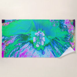 Psychedelic Retro Green en Hot Pink Hibiscus Strandlaken