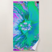 Psychedelic Retro Green en Hot Pink Hibiscus Strandlaken (Voorkant)