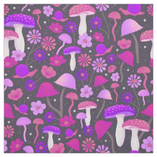 Psychedelic Retro paddenstoelen Paars, roze en zwa Stof
