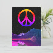 Psychedelic retro peace sign on lake in space feestdagenkaart (Staand voorkant)