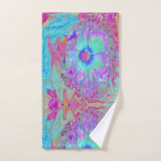 Psychedelic Retro Rainbow Blue Hibiscus Bad Handdoek (Handdoek)