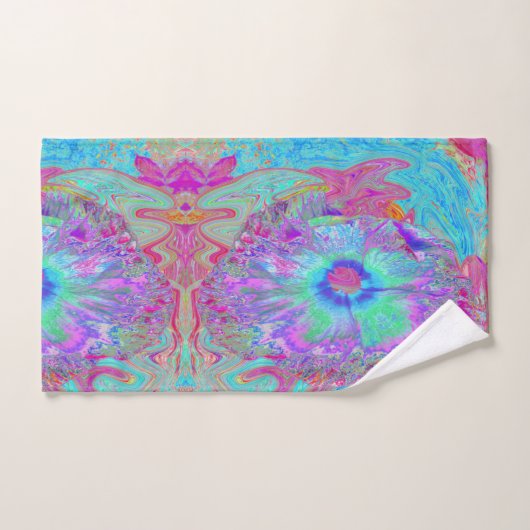 Psychedelic Retro Rainbow Blue Hibiscus Bad Handdoek (Handdoek)