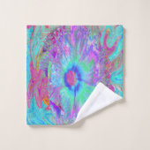 Psychedelic Retro Rainbow Blue Hibiscus Bad Handdoek (Wasdoekje)
