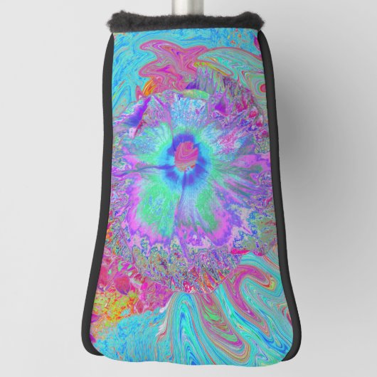 Psychedelic Retro Rainbow Blue Hibiscus Golfheadcover (Draai 90)