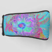 Psychedelic Retro Rainbow Blue Hibiscus Golfheadcover (Voorkant)