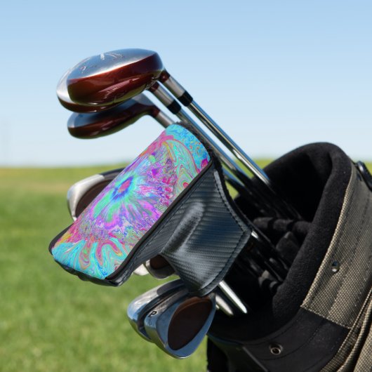 Psychedelic Retro Rainbow Blue Hibiscus Golfheadcover (Insitu)