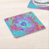 Psychedelic Retro Rainbow Blue Hibiscus Kartonnen Onderzetters (Schuin)