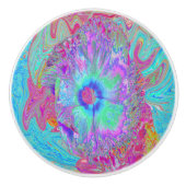 Psychedelic Retro Rainbow Blue Hibiscus Keramische Knop (Voorkant)