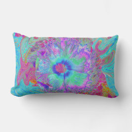Psychedelic Retro Rainbow Blue Hibiscus Kussen