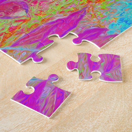 Psychedelic Retro Rainbow Blue Hibiscus Legpuzzel (Zijkant)