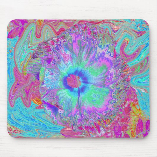 Psychedelic Retro Rainbow Blue Hibiscus Muismat (Voorkant)